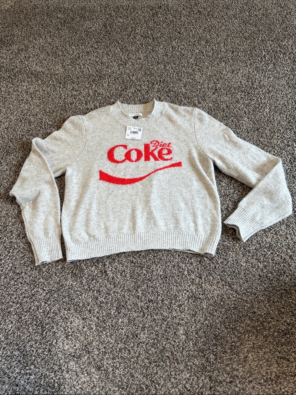 American Eagle Outfitters Light Gray Crewneck Sweater with Red 'Diet Coke' Logo